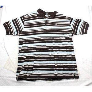 Drunk Monkey Drunknmunky  Polo Shirt XL 36 Brown White Blue Striped Cotton Embro